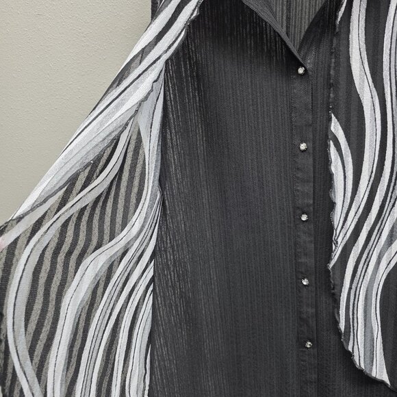 Violet Ruby Shirt Womens Large Sheer Sleeveless Tunic Top Vest Button Black - Picture 4 of 11